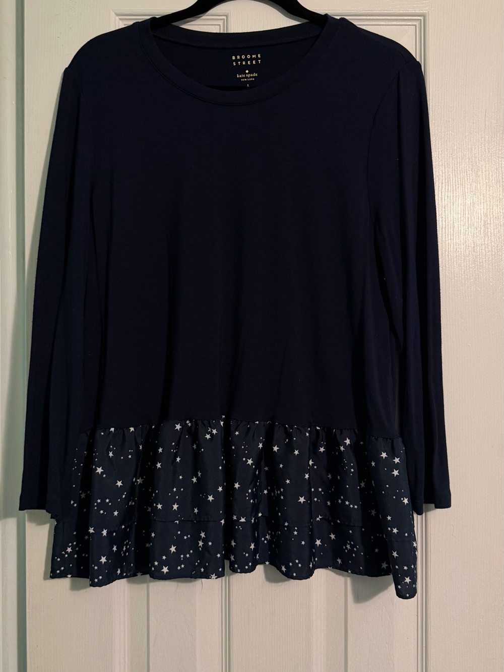 kate spade Navy Long-Sleeve Star Ruffle Hem Top